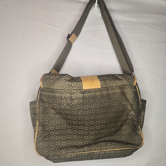 Coach Signature Hudson Commuter Messenger Bag Tan Laptop Diaper Travel - Picture 7 of 13